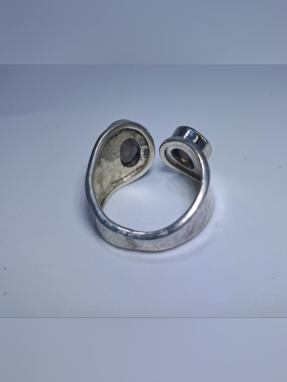 925 Sterling Silver Double Smoky Quartz Ring - Size 8 - Picture 7 of 9